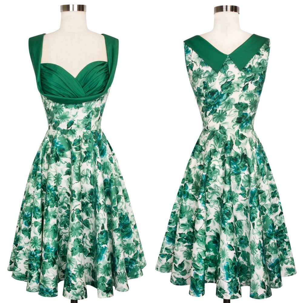 Trashy Diva Watercolor Jade Fit and Flare Midi Dress